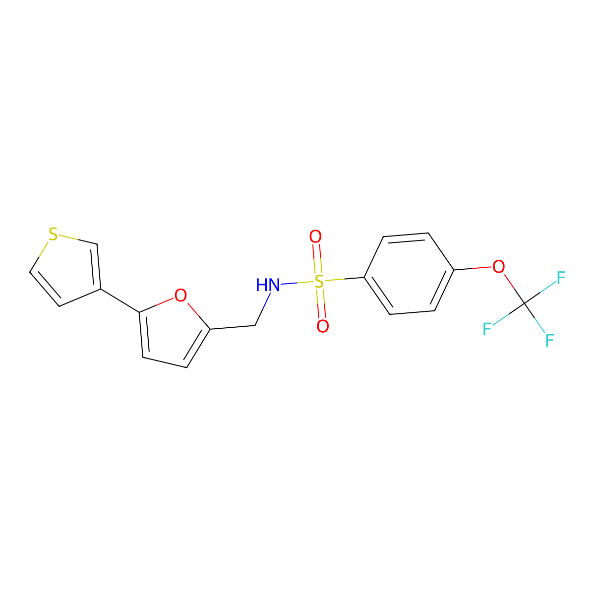 N-((5-(thiophen-3-yl)furan-2-yl)methyl)-4-(trifluoromethoxy)benzenesulfonamide molecular structure, CAS 2034440-28-1