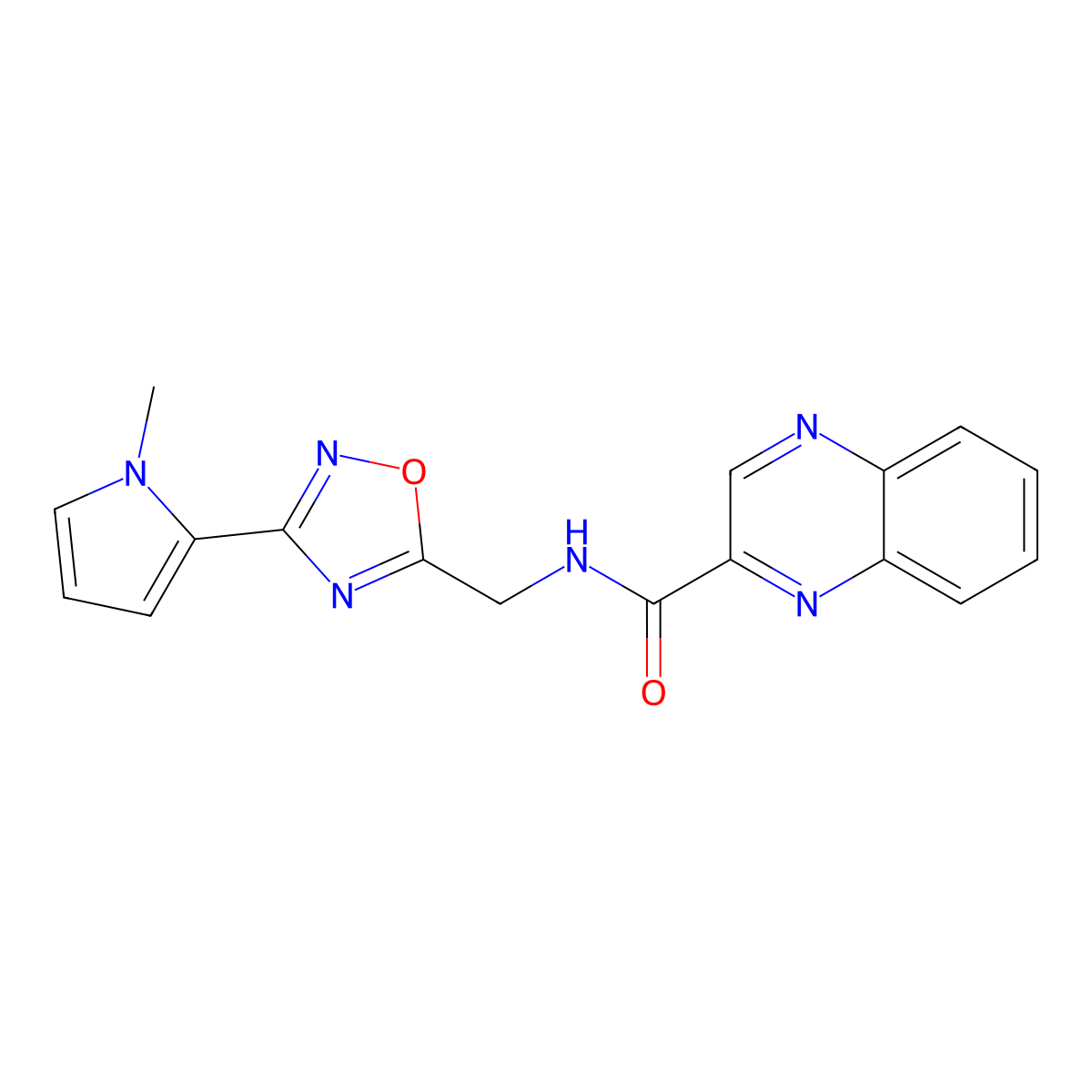 N-{[3-(1-methyl-1H-pyrrol-2-yl)-1,2,4-oxadiazol-5-yl]methyl}quinoxaline-2-carboxamide molecular structure, CAS 2034440-29-2