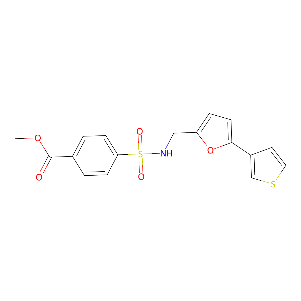 methyl 4-(N-((5-(thiophen-3-yl)furan-2-yl)methyl)sulfamoyl)benzoate molecular structure, CAS 2034440-32-7