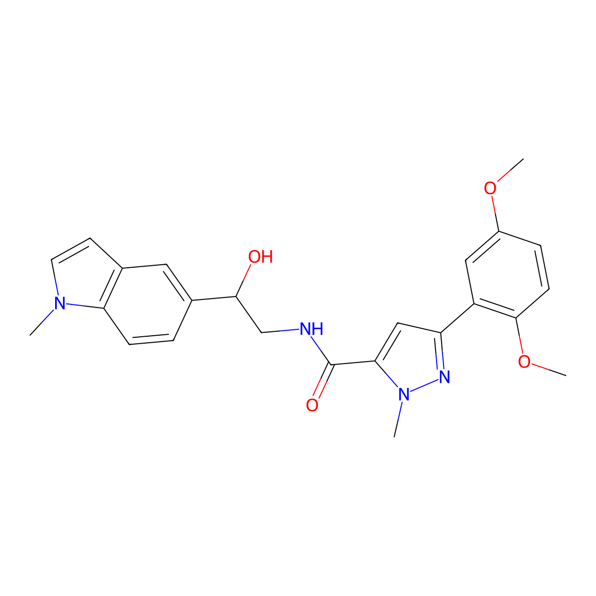3-(2,5-dimethoxyphenyl)-N-(2-hydroxy-2-(1-methyl-1H-indol-5-yl)ethyl)-1-methyl-1H-pyrazole-5-carboxamide molecular structure, CAS 2034440-33-8
