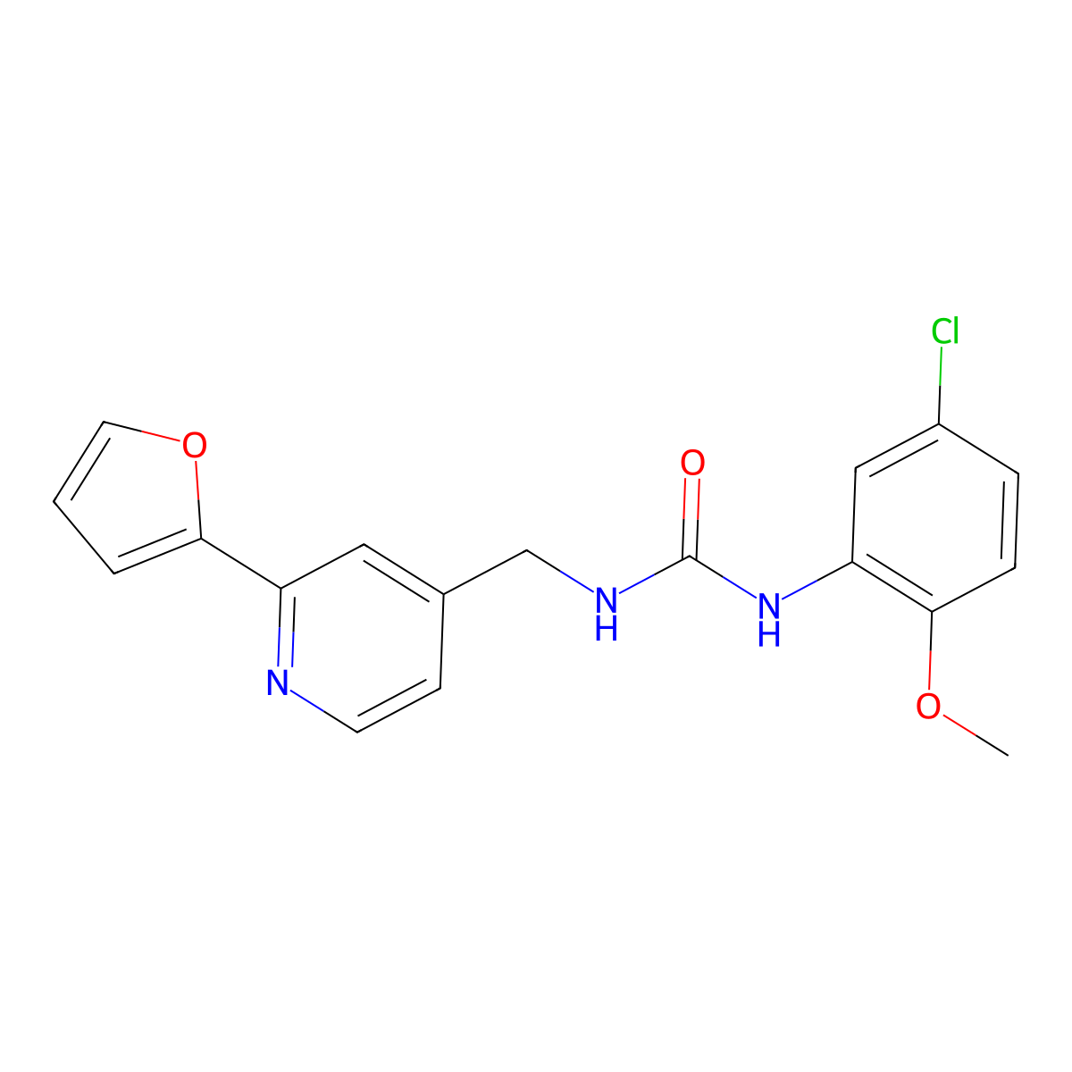 1-(5-Chloro-2-methoxyphenyl)-3-((2-(furan-2-yl)pyridin-4-yl)methyl)urea molecular structure, CAS 2034440-35-0