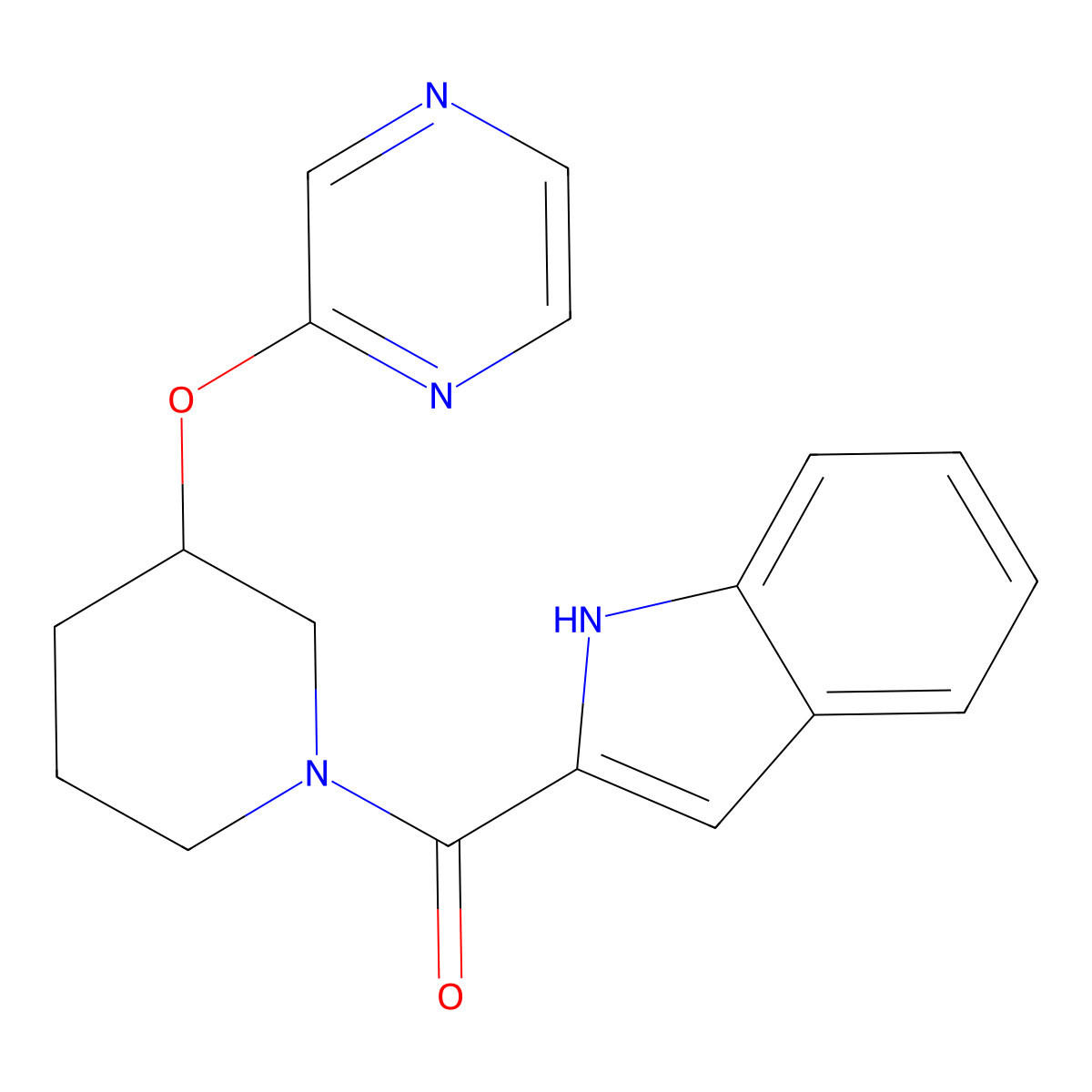 (1H-indol-2-yl)(3-(pyrazin-2-yloxy)piperidin-1-yl)methanone molecular structure, CAS 2034440-39-4