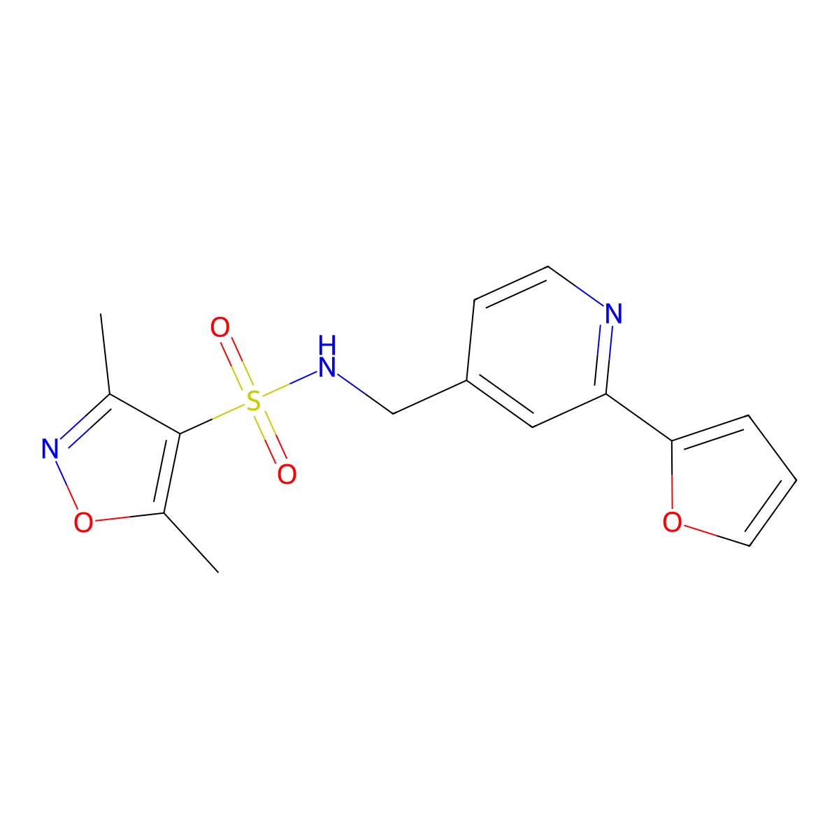 N-((2-(furan-2-yl)pyridin-4-yl)methyl)-3,5-dimethylisoxazole-4-sulfonamide molecular structure, CAS 2034440-41-8