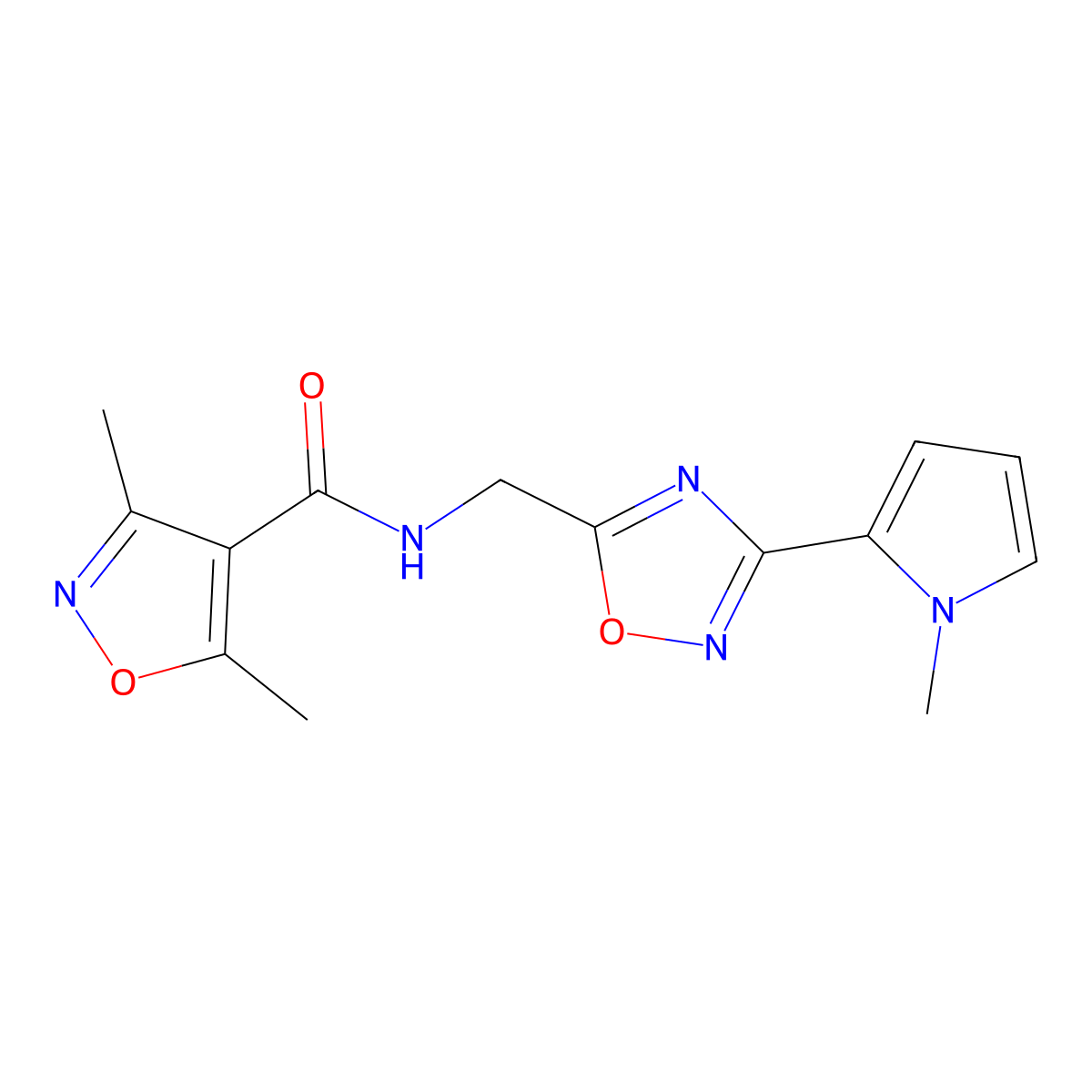 3,5-dimethyl-N-((3-(1-methyl-1H-pyrrol-2-yl)-1,2,4-oxadiazol-5-yl)methyl)isoxazole-4-carboxamide molecular structure, CAS 2034440-46-3