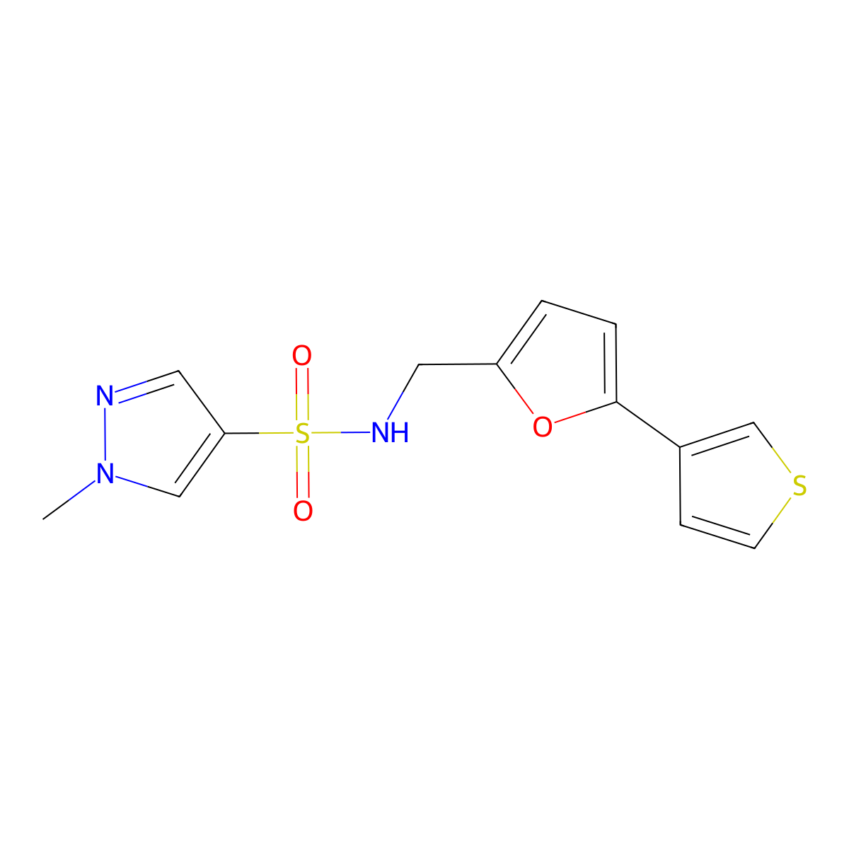 1-methyl-N-((5-(thiophen-3-yl)furan-2-yl)methyl)-1H-pyrazole-4-sulfonamide molecular structure, CAS 2034440-48-5