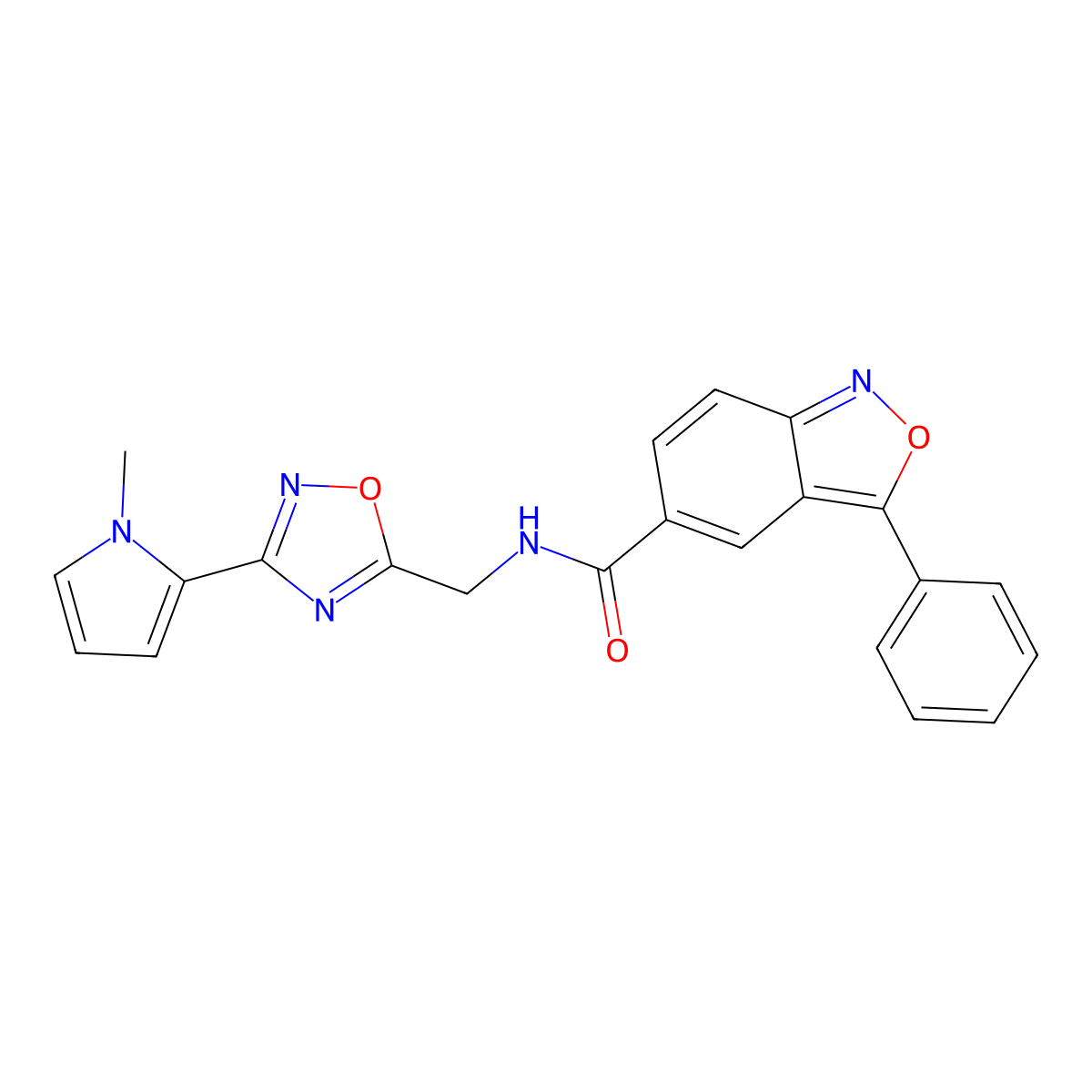 N-((3-(1-methyl-1H-pyrrol-2-yl)-1,2,4-oxadiazol-5-yl)methyl)-3-phenylbenzo[c]isoxazole-5-carboxamide molecular structure, CAS 2034440-54-3