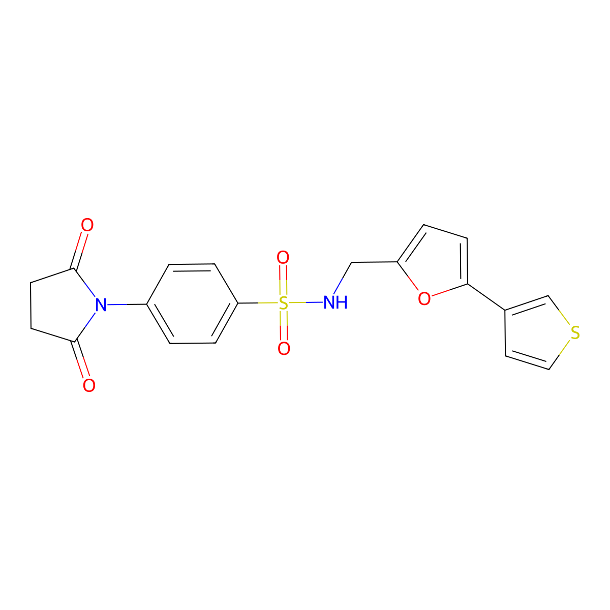4-(2,5-dioxopyrrolidin-1-yl)-N-((5-(thiophen-3-yl)furan-2-yl)methyl)benzenesulfonamide molecular structure, CAS 2034440-57-6