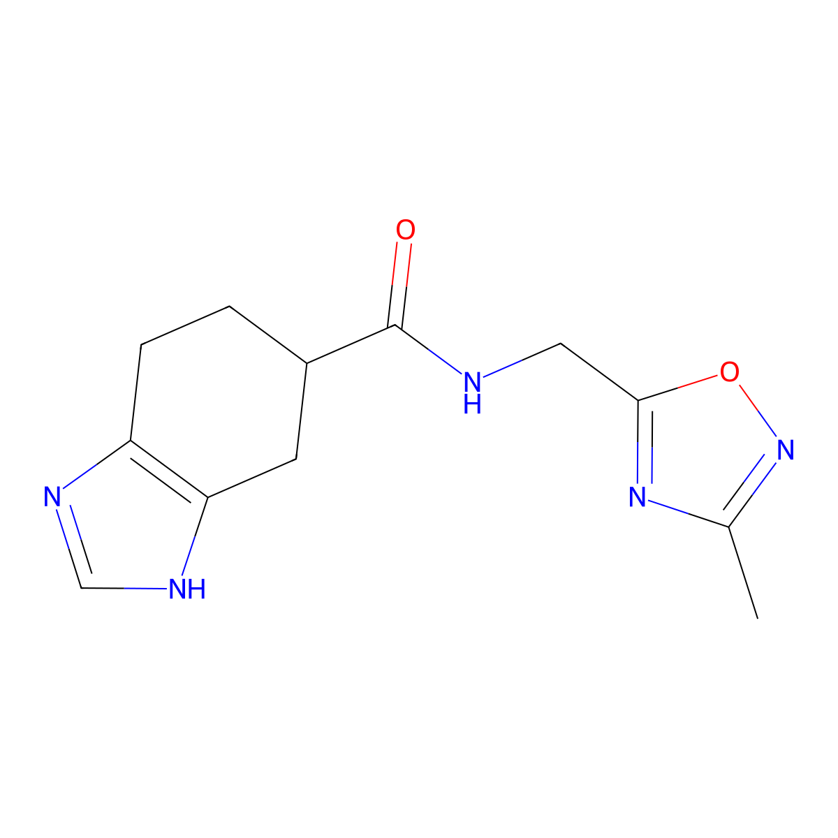 N-((3-methyl-1,2,4-oxadiazol-5-yl)methyl)-4,5,6,7-tetrahydro-1H-benzo[d]imidazole-5-carboxamide molecular structure, CAS 2034440-69-0