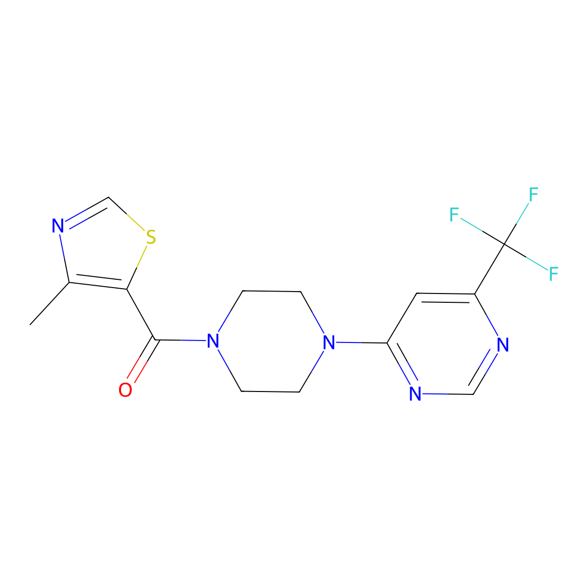 (4-Methylthiazol-5-yl)(4-(6-(trifluoromethyl)pyrimidin-4-yl)piperazin-1-yl)methanone molecular structure, CAS 2034440-71-4