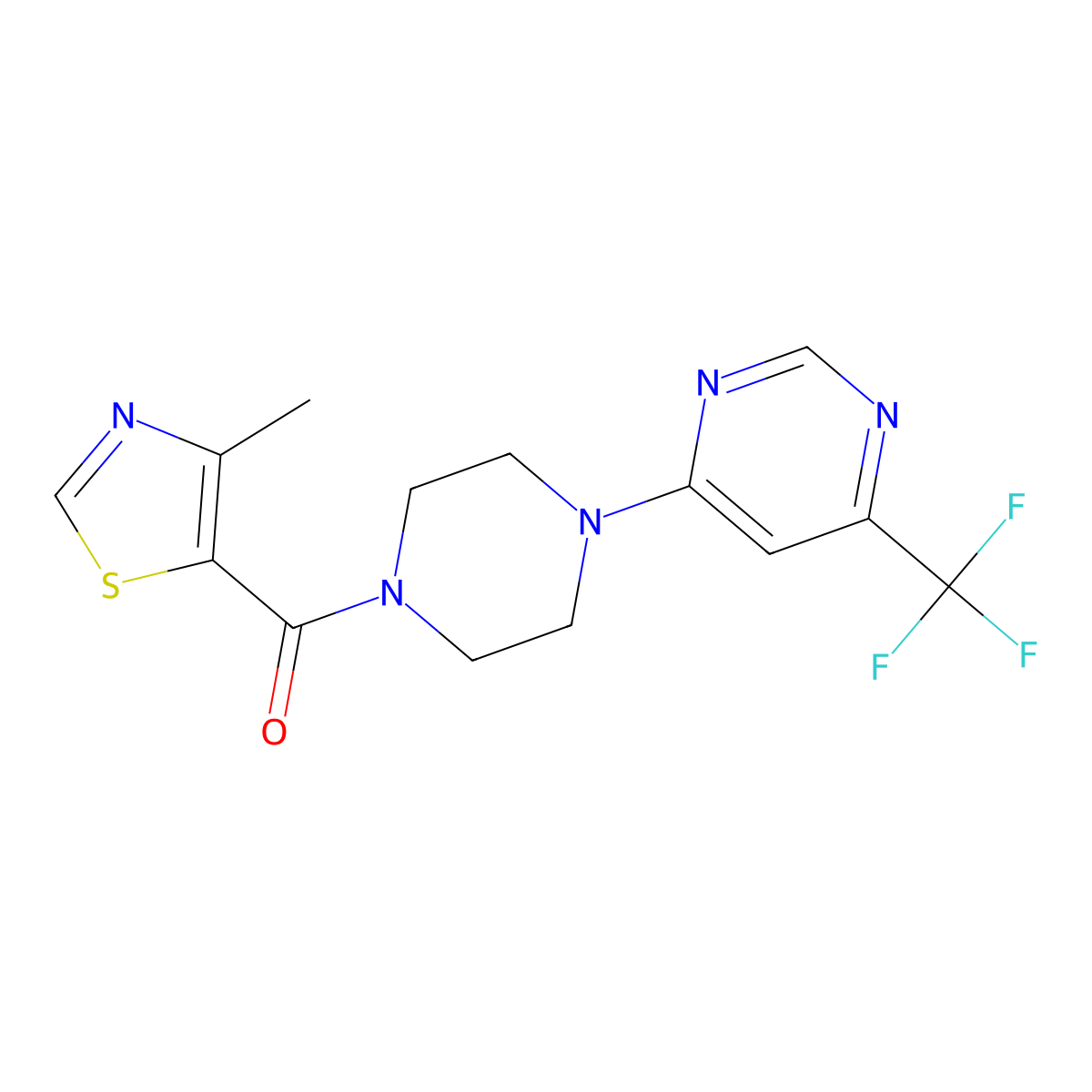 (4-Methylthiazol-5-yl)(4-(6-(trifluoromethyl)pyrimidin-4-yl)piperazin-1-yl)methanone molecular structure, CAS 2034440-71-4