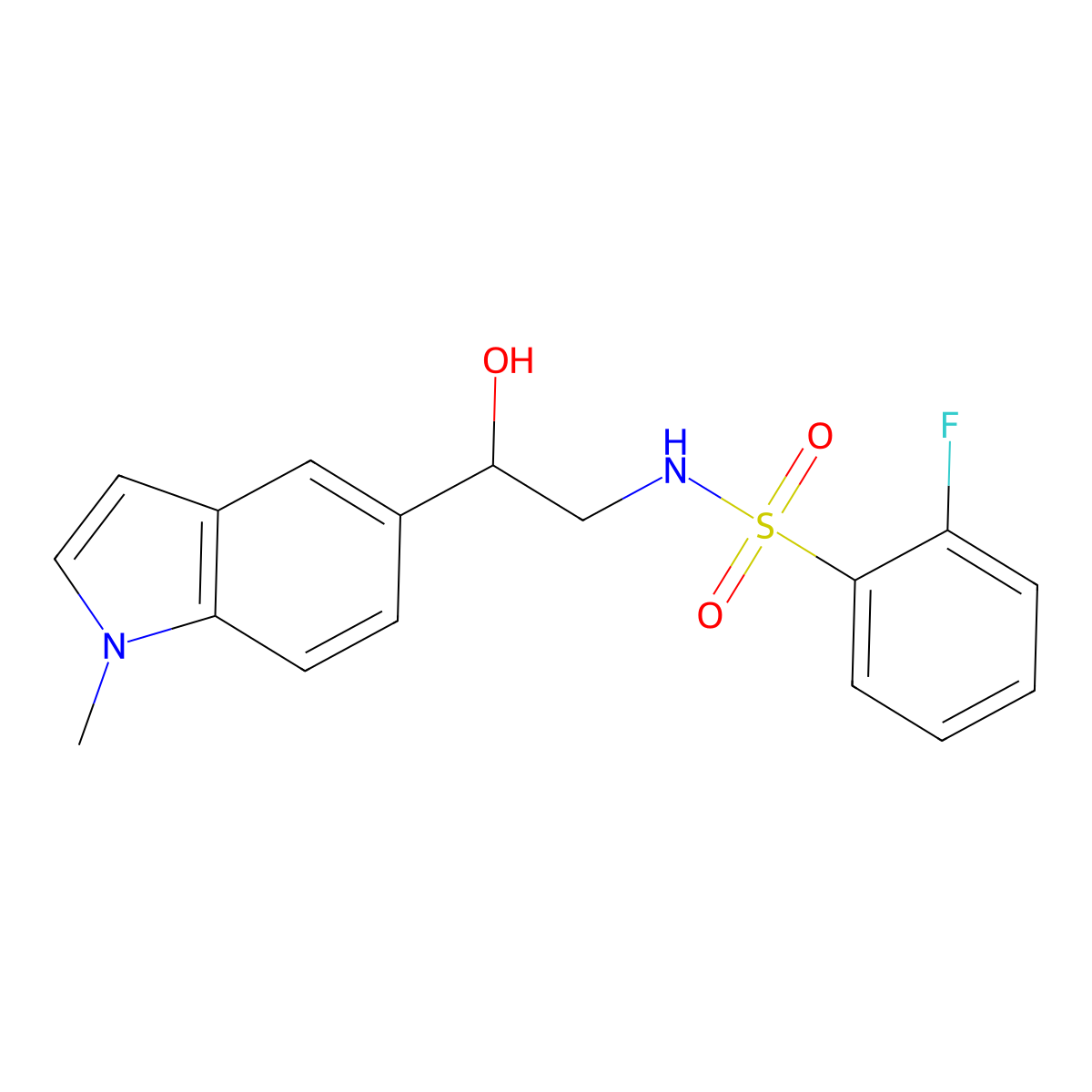 2-fluoro-N-(2-hydroxy-2-(1-methyl-1H-indol-5-yl)ethyl)benzenesulfonamide molecular structure, CAS 2034440-73-6