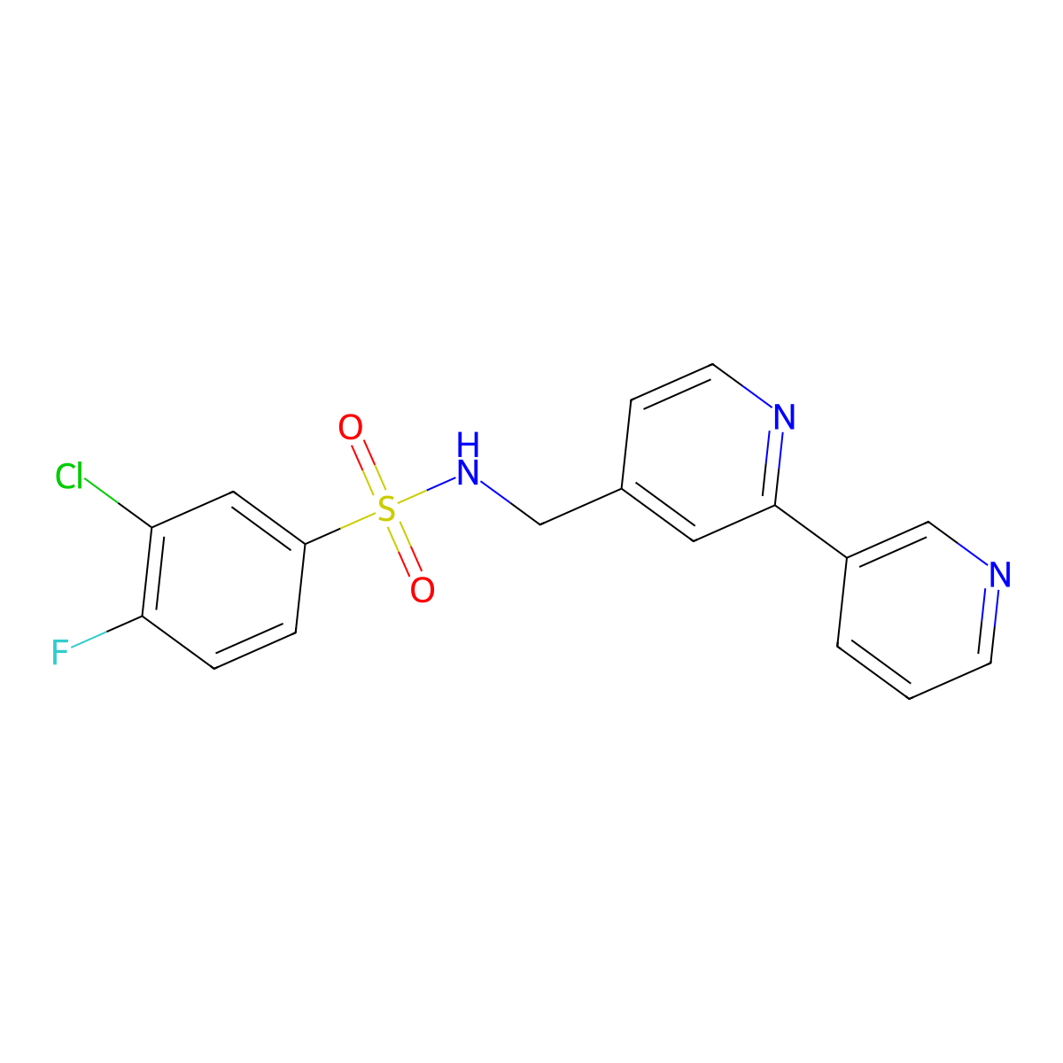 N-([2,3'-bipyridin]-4-ylmethyl)-3-chloro-4-fluorobenzenesulfonamide molecular structure, CAS 2034440-78-1