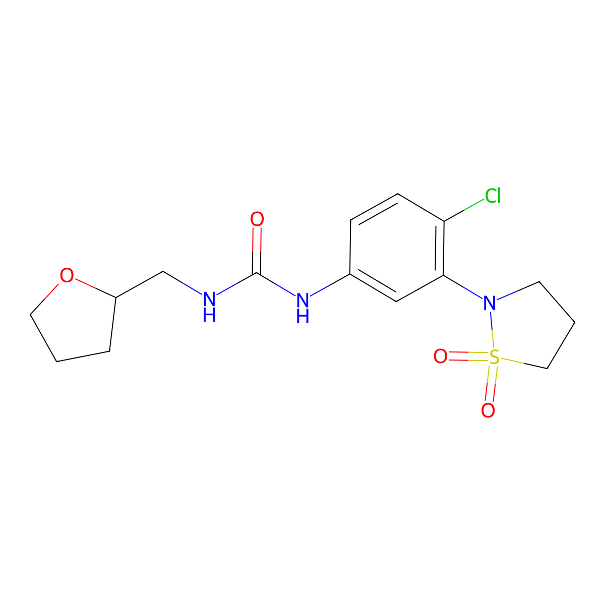 1-(4-Chloro-3-(1,1-dioxidoisothiazolidin-2-yl)phenyl)-3-((tetrahydrofuran-2-yl)methyl)urea molecular structure, CAS 2034440-79-2