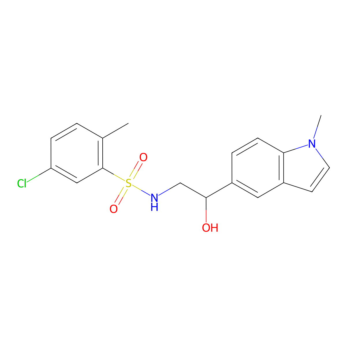 5-chloro-N-(2-hydroxy-2-(1-methyl-1H-indol-5-yl)ethyl)-2-methylbenzenesulfonamide molecular structure, CAS 2034440-81-6