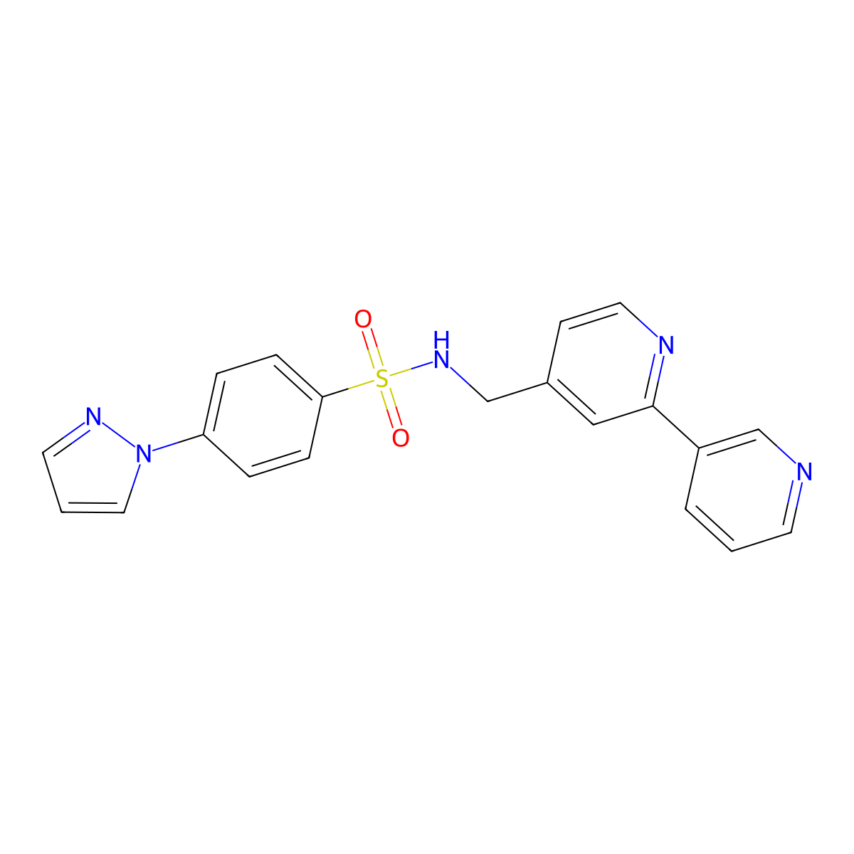 N-({[2,3'-bipyridine]-4-yl}methyl)-4-(1H-pyrazol-1-yl)benzene-1-sulfonamide molecular structure, CAS 2034440-82-7