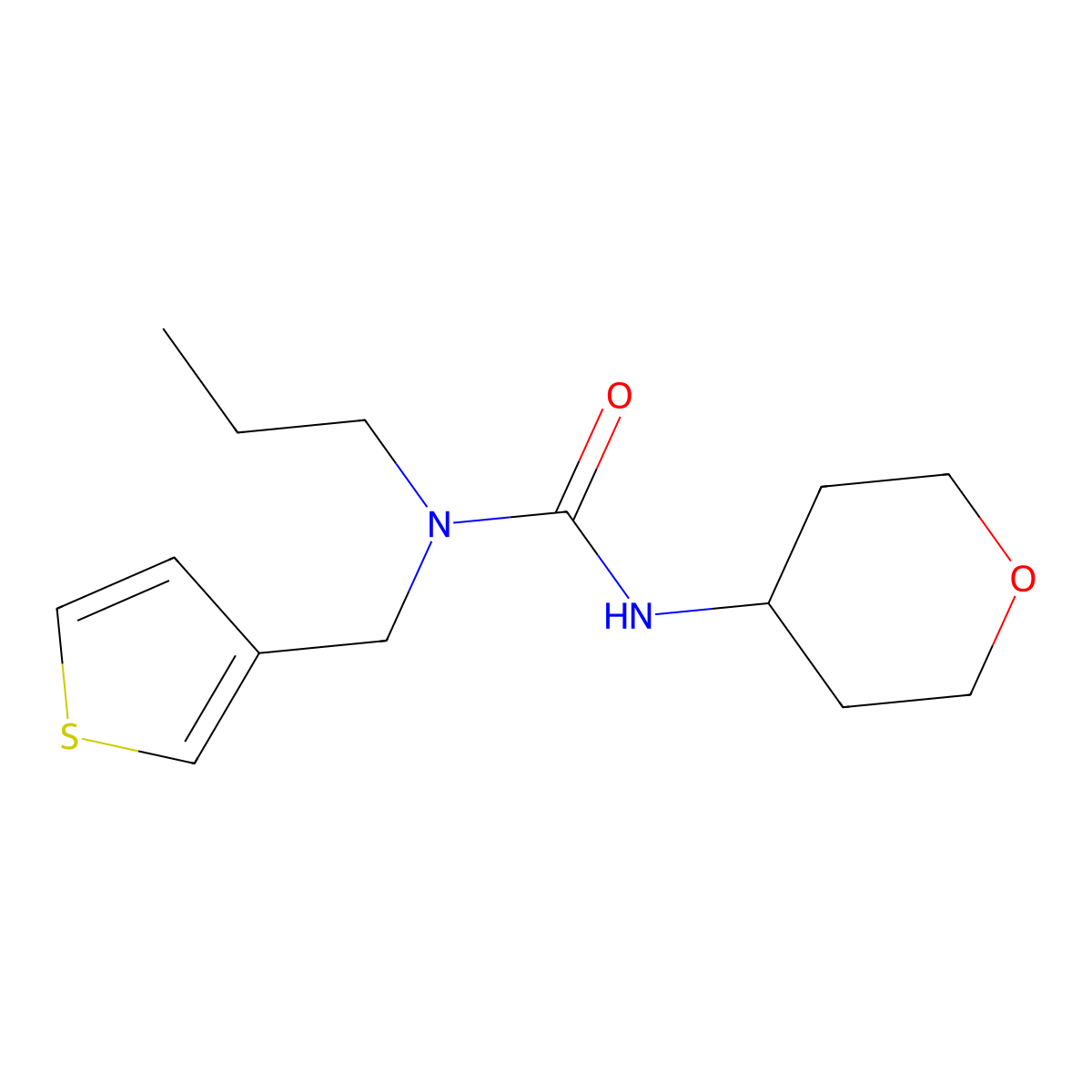 1-propyl-3-(tetrahydro-2H-pyran-4-yl)-1-(thiophen-3-ylmethyl)urea molecular structure, CAS 2034440-85-0