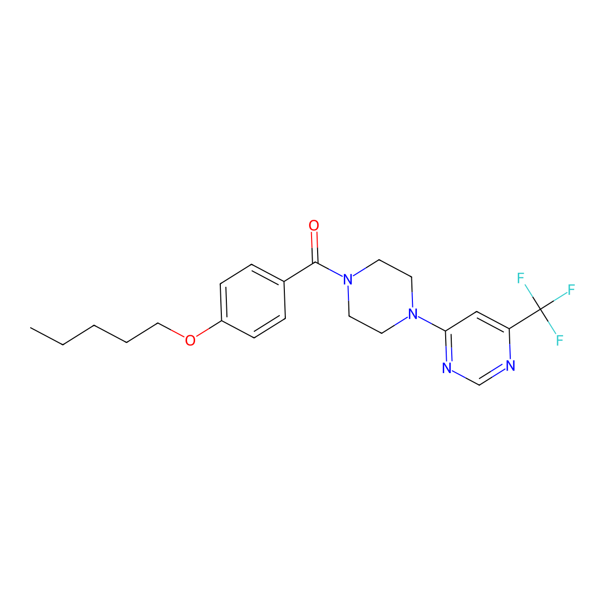(4-(Pentyloxy)phenyl)(4-(6-(trifluoromethyl)pyrimidin-4-yl)piperazin-1-yl)methanone molecular structure, CAS 2034440-93-0