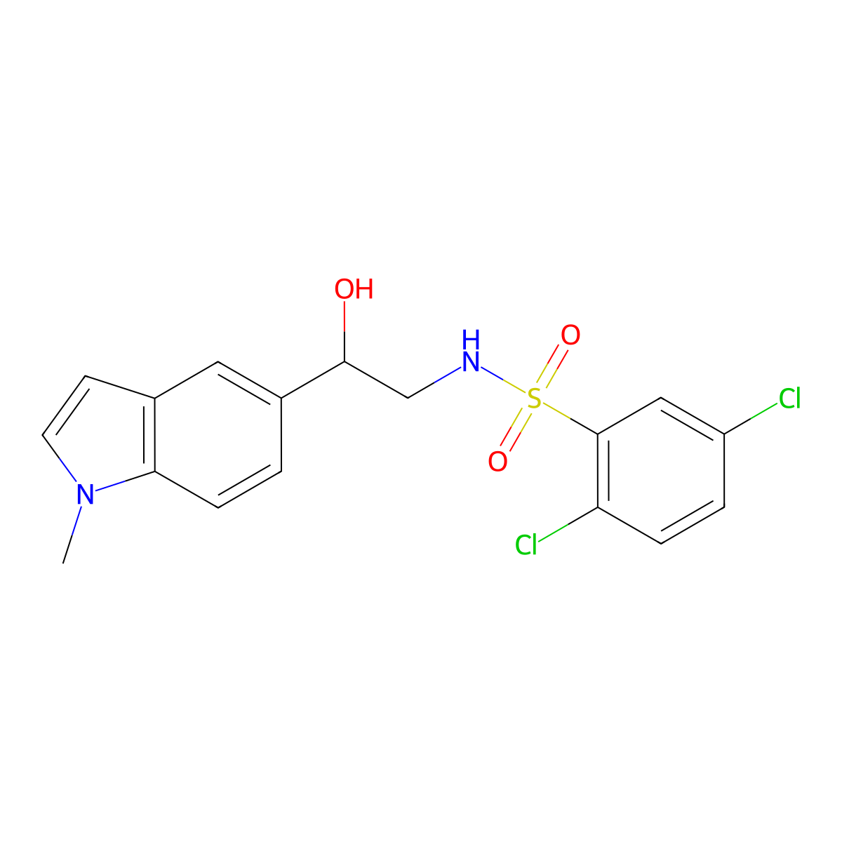 2,5-dichloro-N-(2-hydroxy-2-(1-methyl-1H-indol-5-yl)ethyl)benzenesulfonamide molecular structure, CAS 2034440-98-5