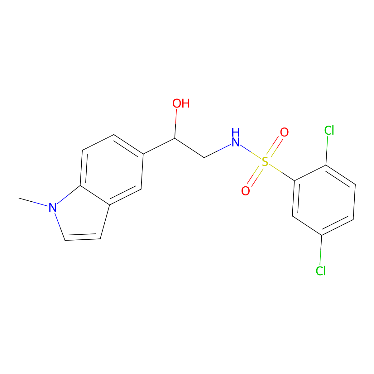 2,5-dichloro-N-(2-hydroxy-2-(1-methyl-1H-indol-5-yl)ethyl)benzenesulfonamide molecular structure, CAS 2034440-98-5