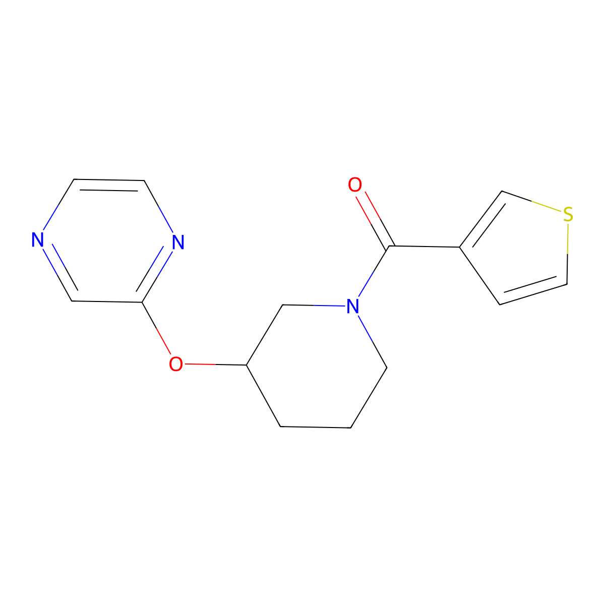 (3-(Pyrazin-2-yloxy)piperidin-1-yl)(thiophen-3-yl)methanone molecular structure, CAS 2034440-99-6