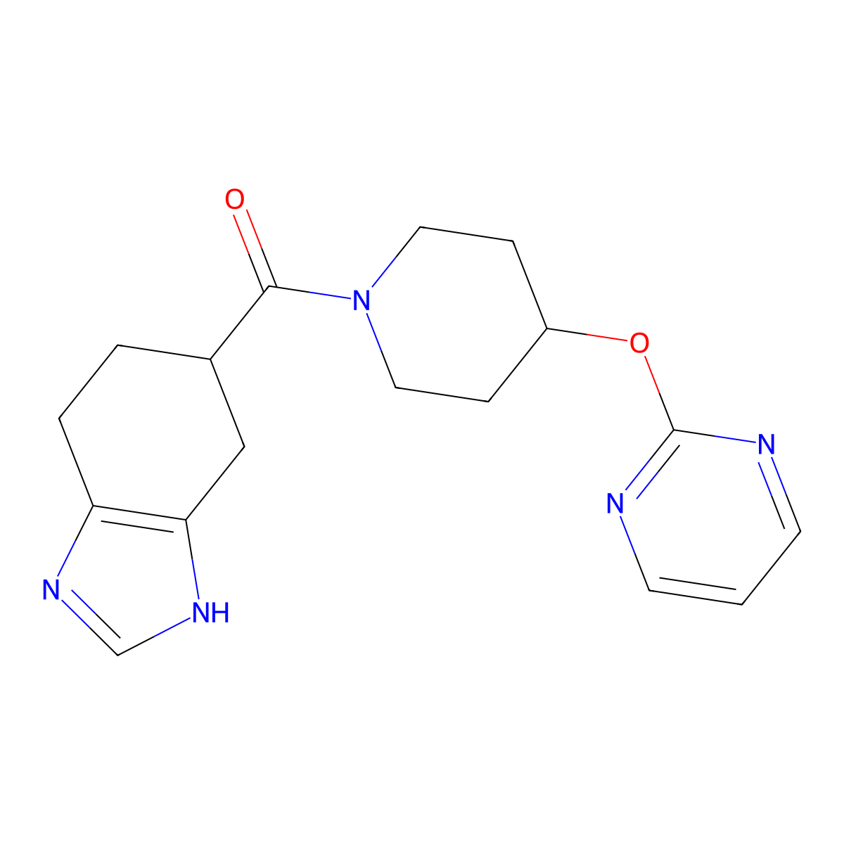 (4-(pyrimidin-2-yloxy)piperidin-1-yl)(4,5,6,7-tetrahydro-1H-benzo[d]imidazol-5-yl)methanone molecular structure, CAS 2034441-00-2