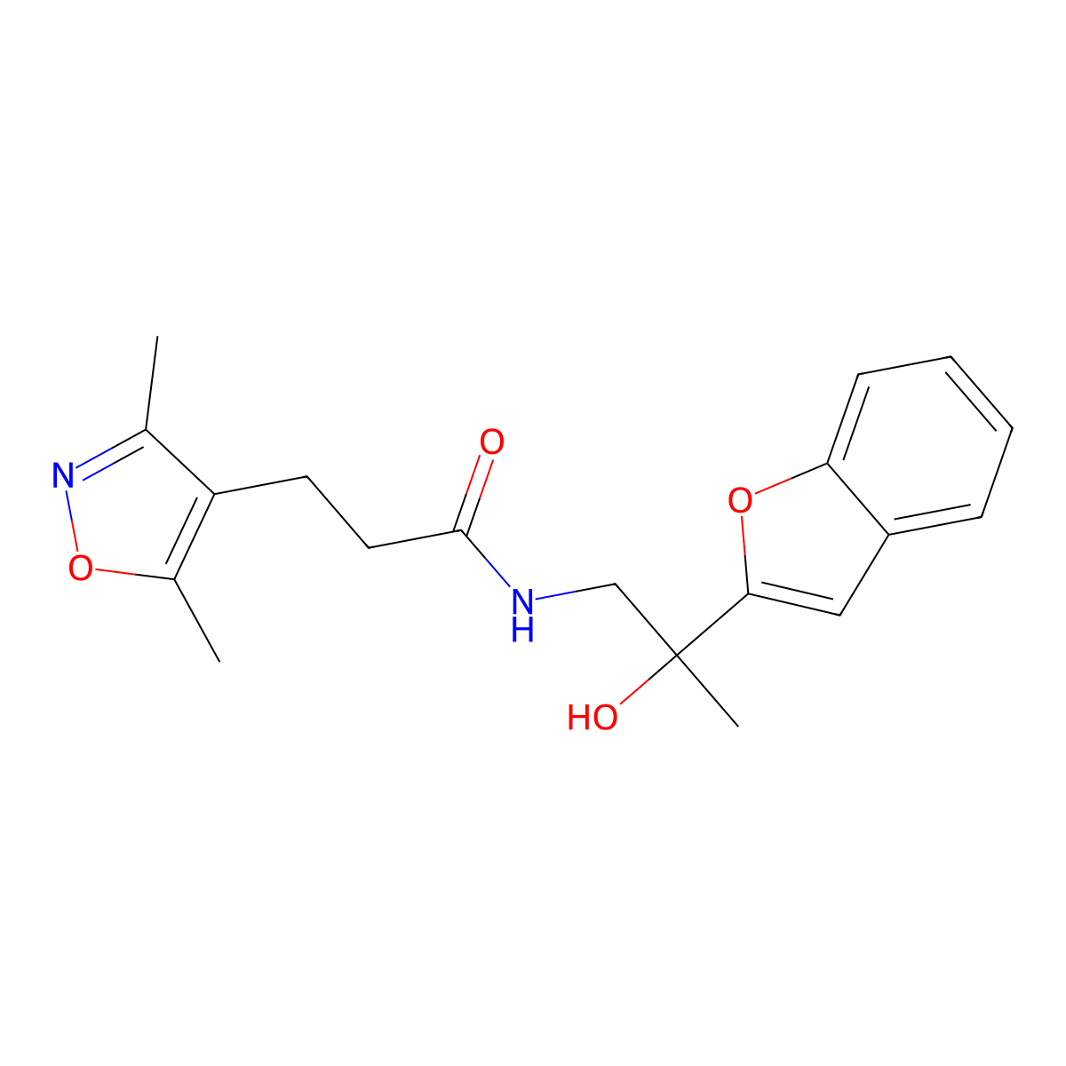 N-(2-(benzofuran-2-yl)-2-hydroxypropyl)-3-(3,5-dimethylisoxazol-4-yl)propanamide molecular structure, CAS 2034441-07-9