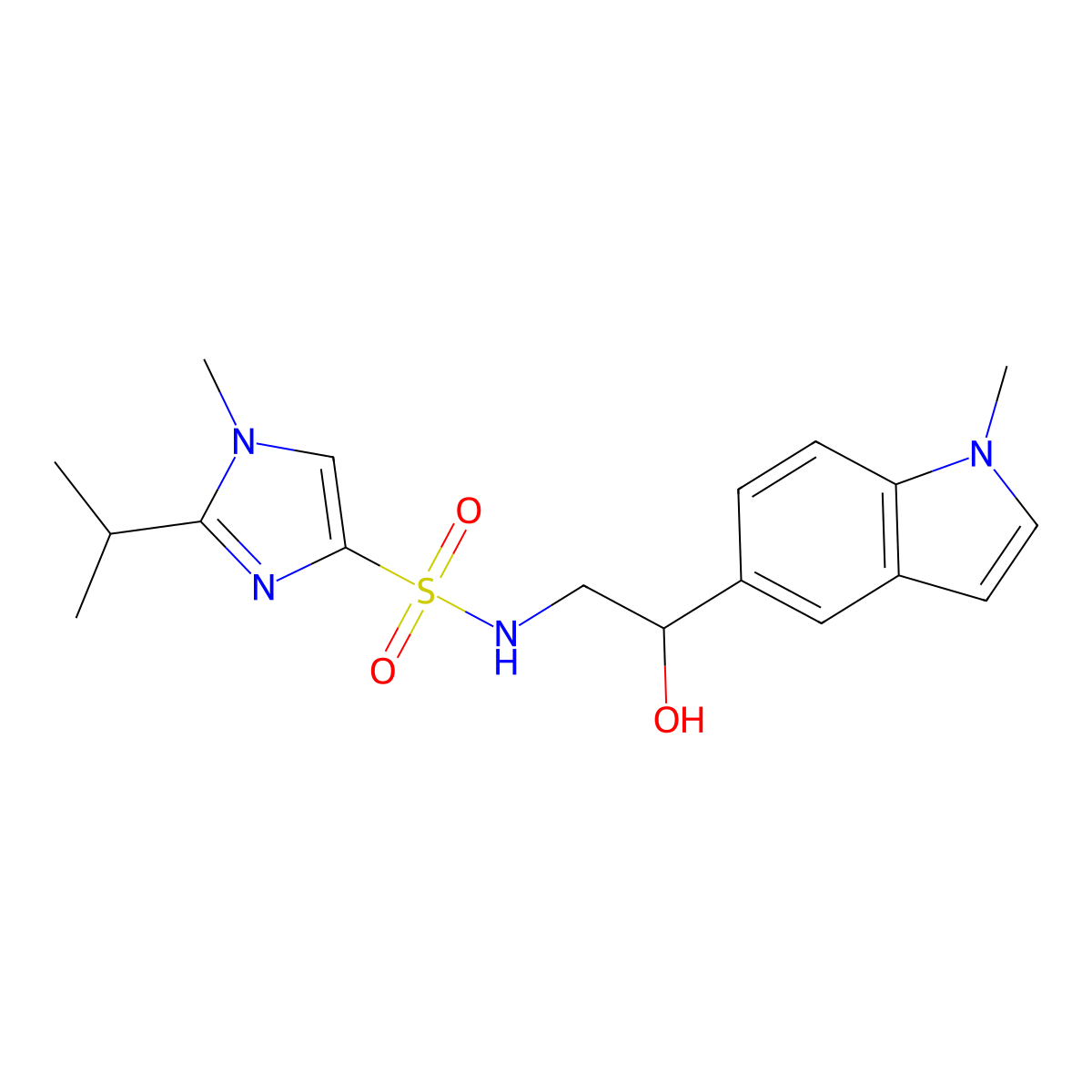 N-(2-hydroxy-2-(1-methyl-1H-indol-5-yl)ethyl)-2-isopropyl-1-methyl-1H-imidazole-4-sulfonamide molecular structure, CAS 2034441-11-5