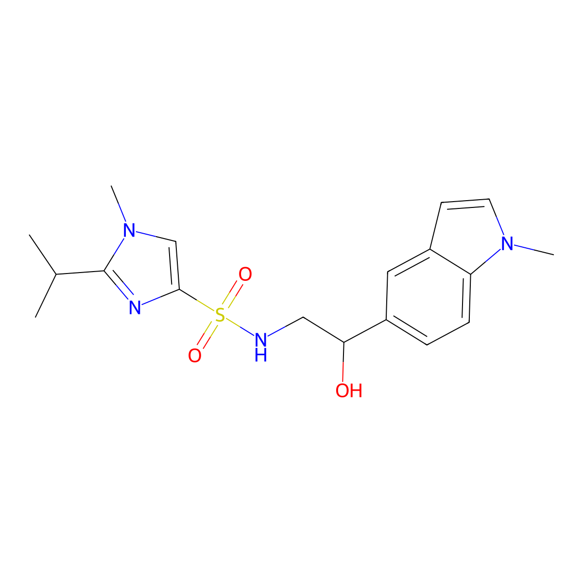 N-(2-hydroxy-2-(1-methyl-1H-indol-5-yl)ethyl)-2-isopropyl-1-methyl-1H-imidazole-4-sulfonamide molecular structure, CAS 2034441-11-5