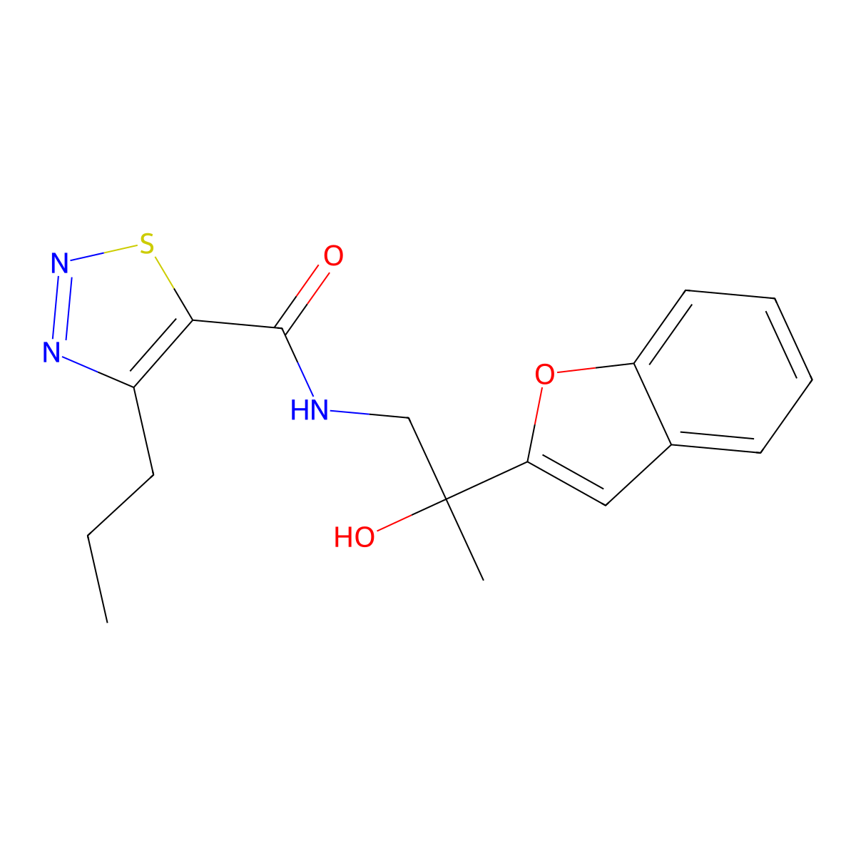 N-(2-(benzofuran-2-yl)-2-hydroxypropyl)-4-propyl-1,2,3-thiadiazole-5-carboxamide molecular structure, CAS 2034441-12-6