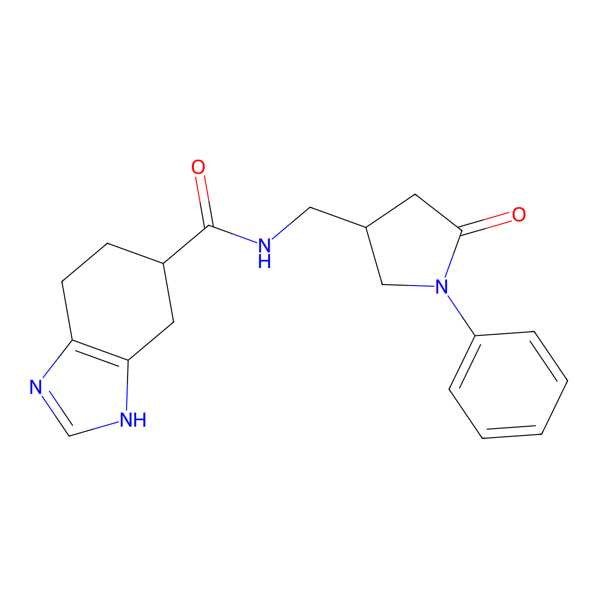 N-((5-oxo-1-phenylpyrrolidin-3-yl)methyl)-4,5,6,7-tetrahydro-1H-benzo[d]imidazole-5-carboxamide molecular structure, CAS 2034441-16-0