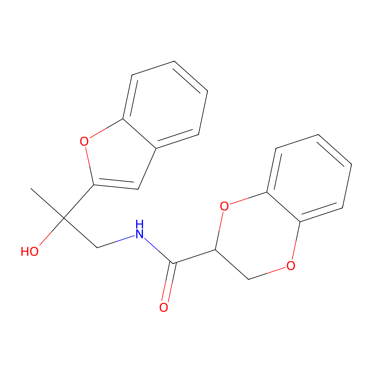 N-(2-(benzofuran-2-yl)-2-hydroxypropyl)-2,3-dihydrobenzo[b][1,4]dioxine-2-carboxamide molecular structure, CAS 2034441-17-1