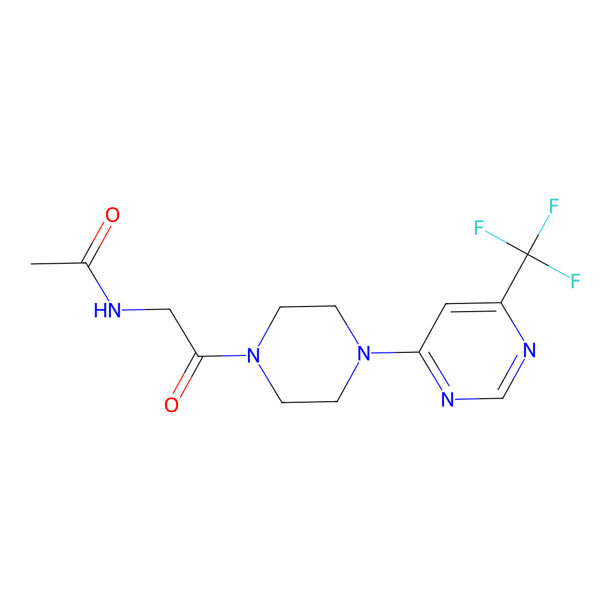N-(2-oxo-2-(4-(6-(trifluoromethyl)pyrimidin-4-yl)piperazin-1-yl)ethyl)acetamide molecular structure, CAS 2034441-18-2