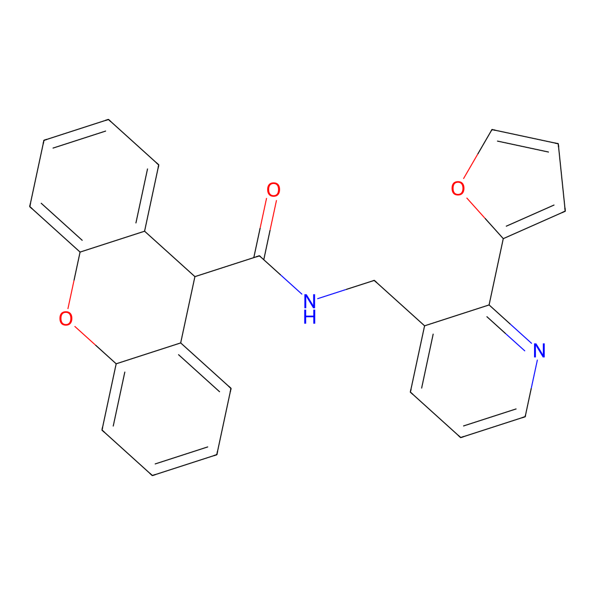 N-((2-(furan-2-yl)pyridin-3-yl)methyl)-9H-xanthene-9-carboxamide molecular structure, CAS 2034441-20-6