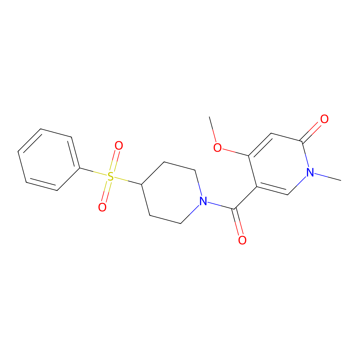 4-methoxy-1-methyl-5-(4-(phenylsulfonyl)piperidine-1-carbonyl)pyridin-2(1H)-one molecular structure, CAS 2034441-21-7