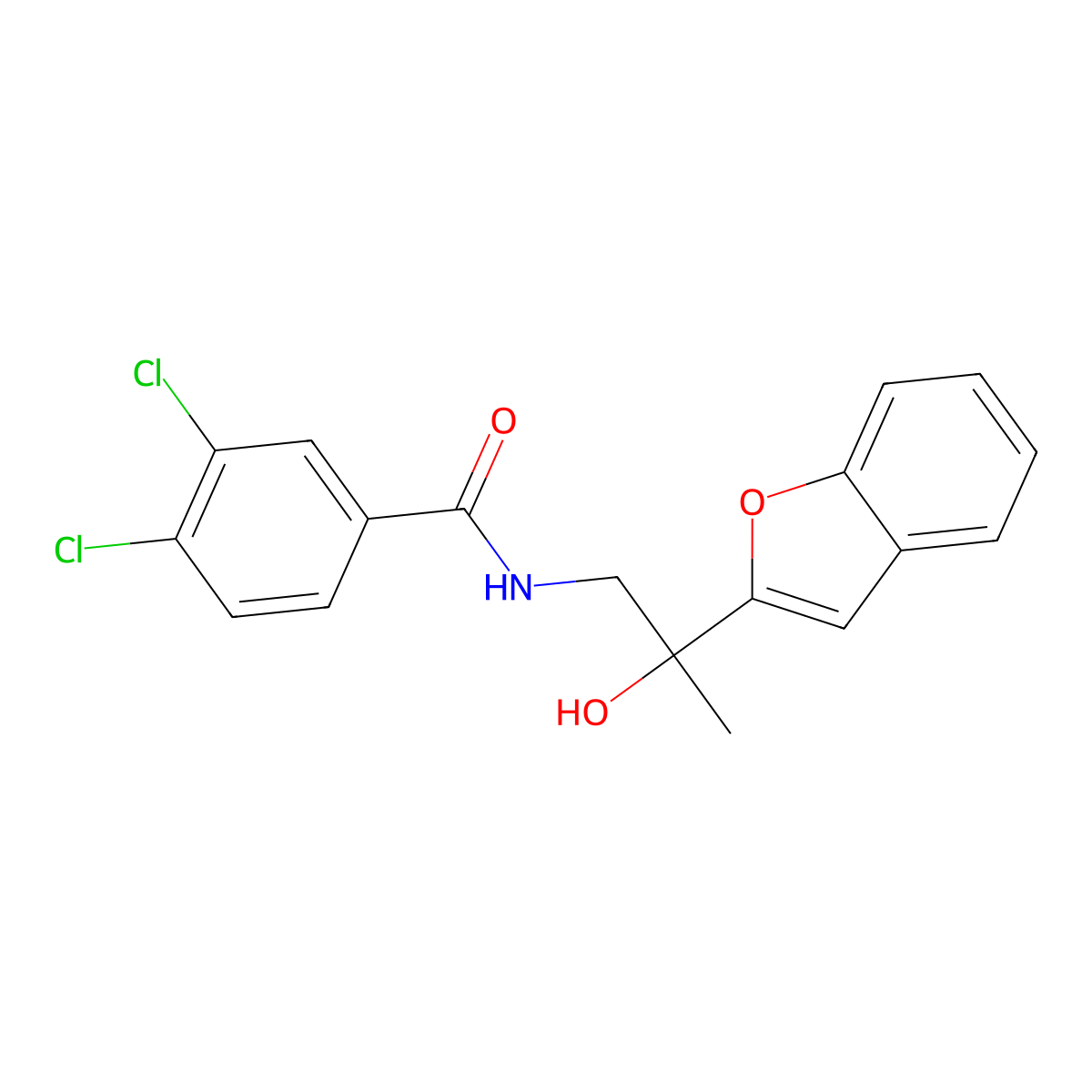 N-(2-(benzofuran-2-yl)-2-hydroxypropyl)-3,4-dichlorobenzamide molecular structure, CAS 2034441-22-8