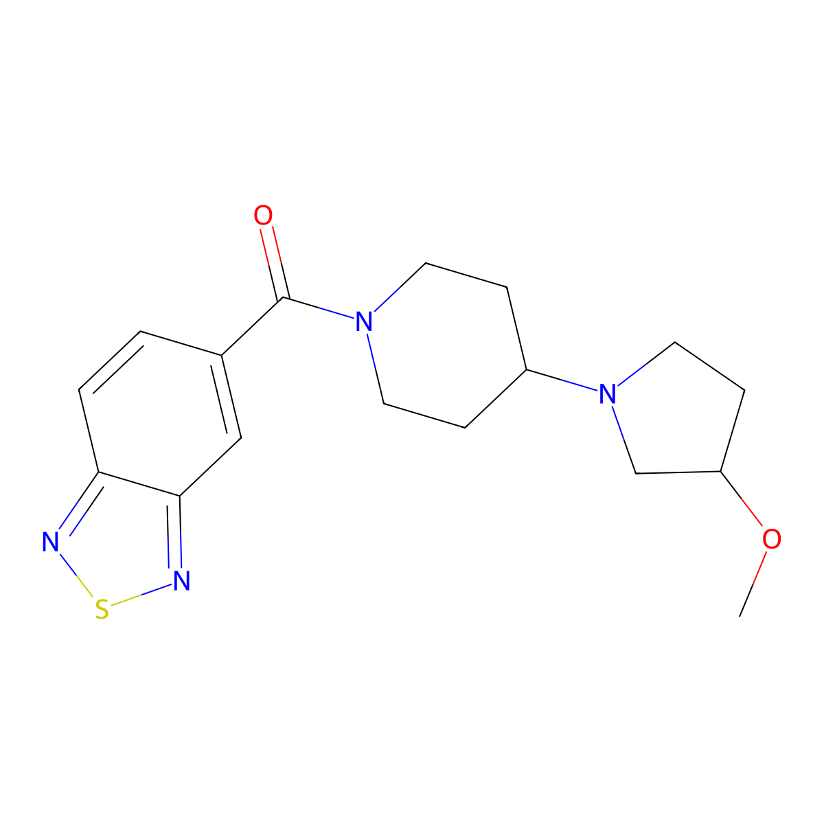 Benzo[c][1,2,5]thiadiazol-5-yl(4-(3-methoxypyrrolidin-1-yl)piperidin-1-yl)methanone molecular structure, CAS 2034441-29-5