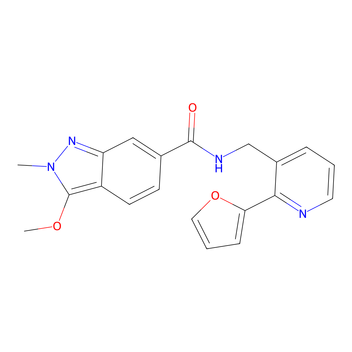 N-((2-(furan-2-yl)pyridin-3-yl)methyl)-3-methoxy-2-methyl-2H-indazole-6-carboxamide molecular structure, CAS 2034441-38-6