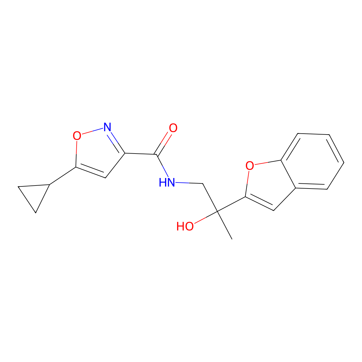N-(2-(benzofuran-2-yl)-2-hydroxypropyl)-5-cyclopropylisoxazole-3-carboxamide molecular structure, CAS 2034441-41-1