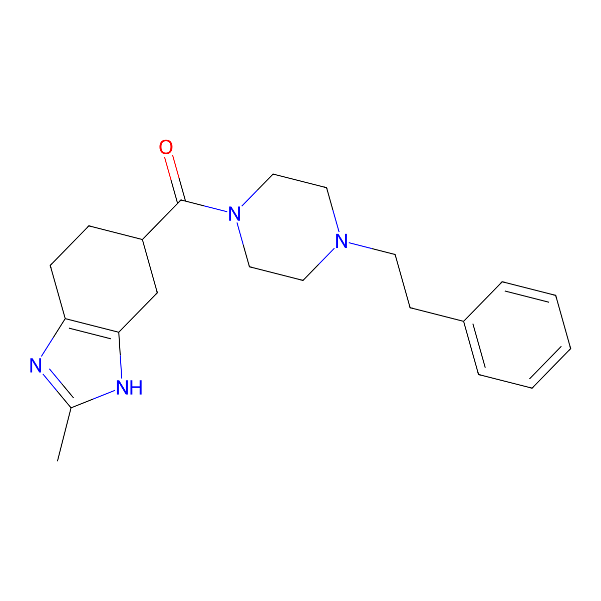 (2-methyl-4,5,6,7-tetrahydro-1H-benzo[d]imidazol-5-yl)(4-phenethylpiperazin-1-yl)methanone molecular structure, CAS 2034441-42-2