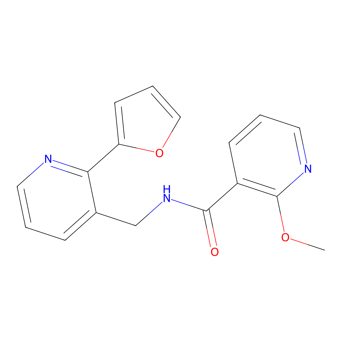 N-((2-(furan-2-yl)pyridin-3-yl)methyl)-2-methoxynicotinamide molecular structure, CAS 2034441-45-5