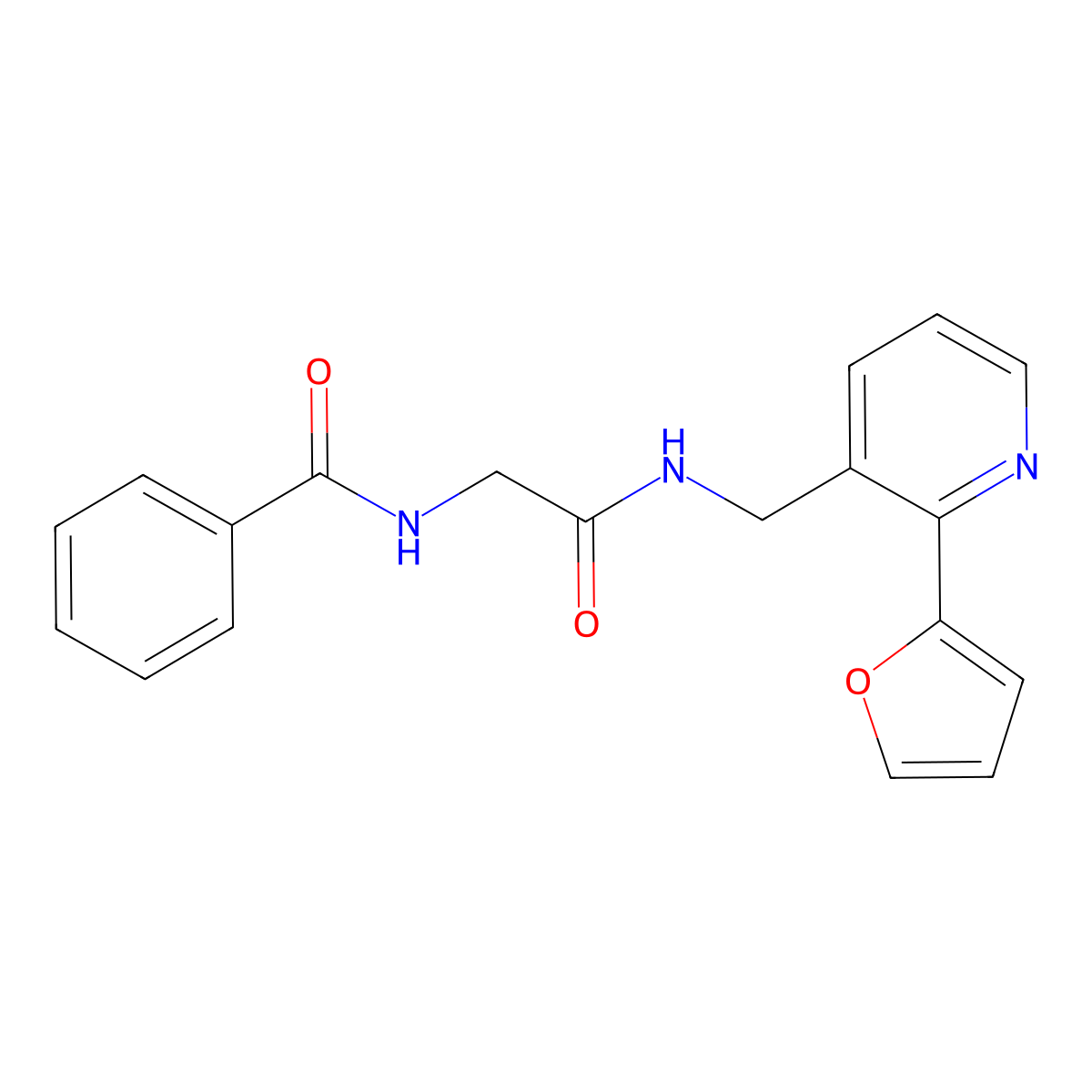 N-(2-(((2-(furan-2-yl)pyridin-3-yl)methyl)amino)-2-oxoethyl)benzamide molecular structure, CAS 2034441-52-4