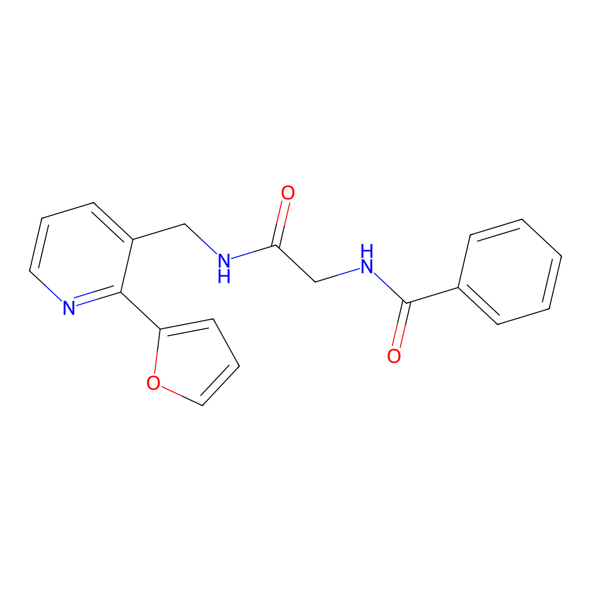 N-(2-(((2-(furan-2-yl)pyridin-3-yl)methyl)amino)-2-oxoethyl)benzamide molecular structure, CAS 2034441-52-4