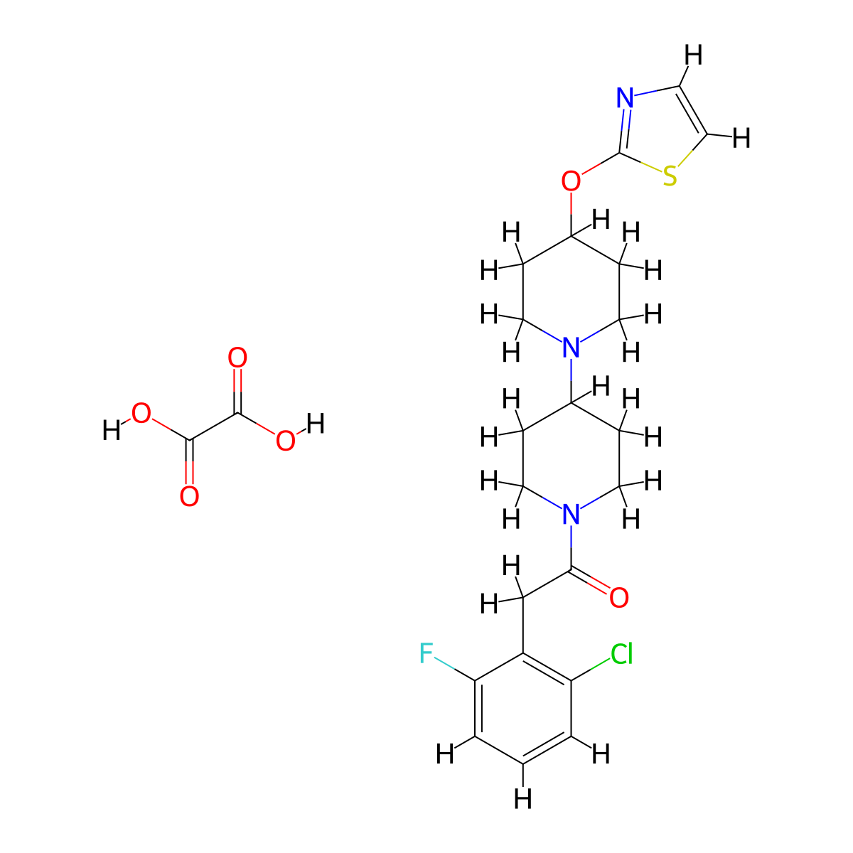 2-(2-Chloro-6-fluorophenyl)-1-(4-(thiazol-2-yloxy)-[1,4'-bipiperidin]-1'-yl)ethanone oxalate molecular structure, CAS 2034441-53-5