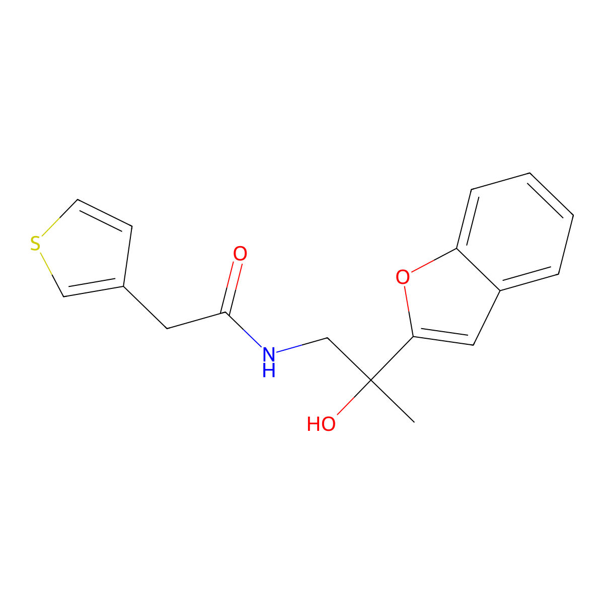 N-(2-(benzofuran-2-yl)-2-hydroxypropyl)-2-(thiophen-3-yl)acetamide molecular structure, CAS 2034441-57-9