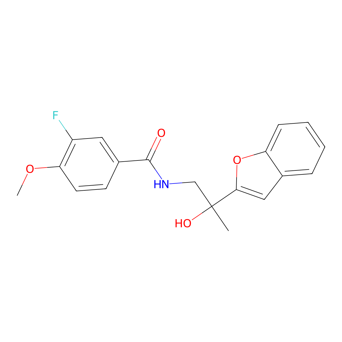 N-(2-(benzofuran-2-yl)-2-hydroxypropyl)-3-fluoro-4-methoxybenzamide molecular structure, CAS 2034441-63-7