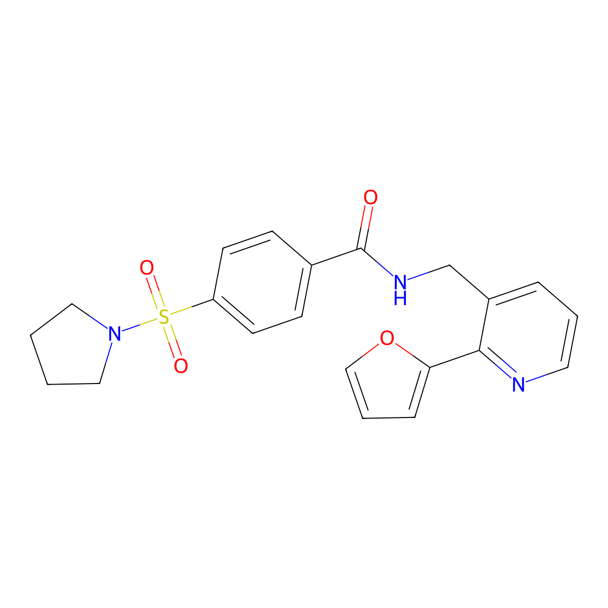 N-((2-(furan-2-yl)pyridin-3-yl)methyl)-4-(pyrrolidin-1-ylsulfonyl)benzamide molecular structure, CAS 2034441-64-8