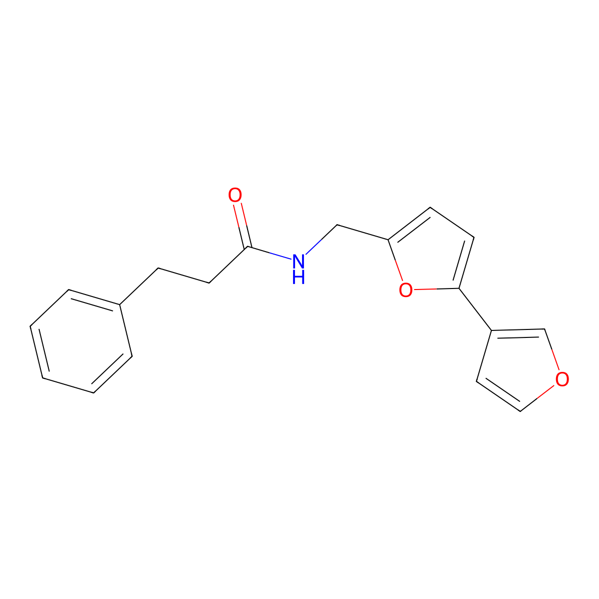 N-([2,3'-bifuran]-5-ylmethyl)-3-phenylpropanamide molecular structure, CAS 2034441-71-7