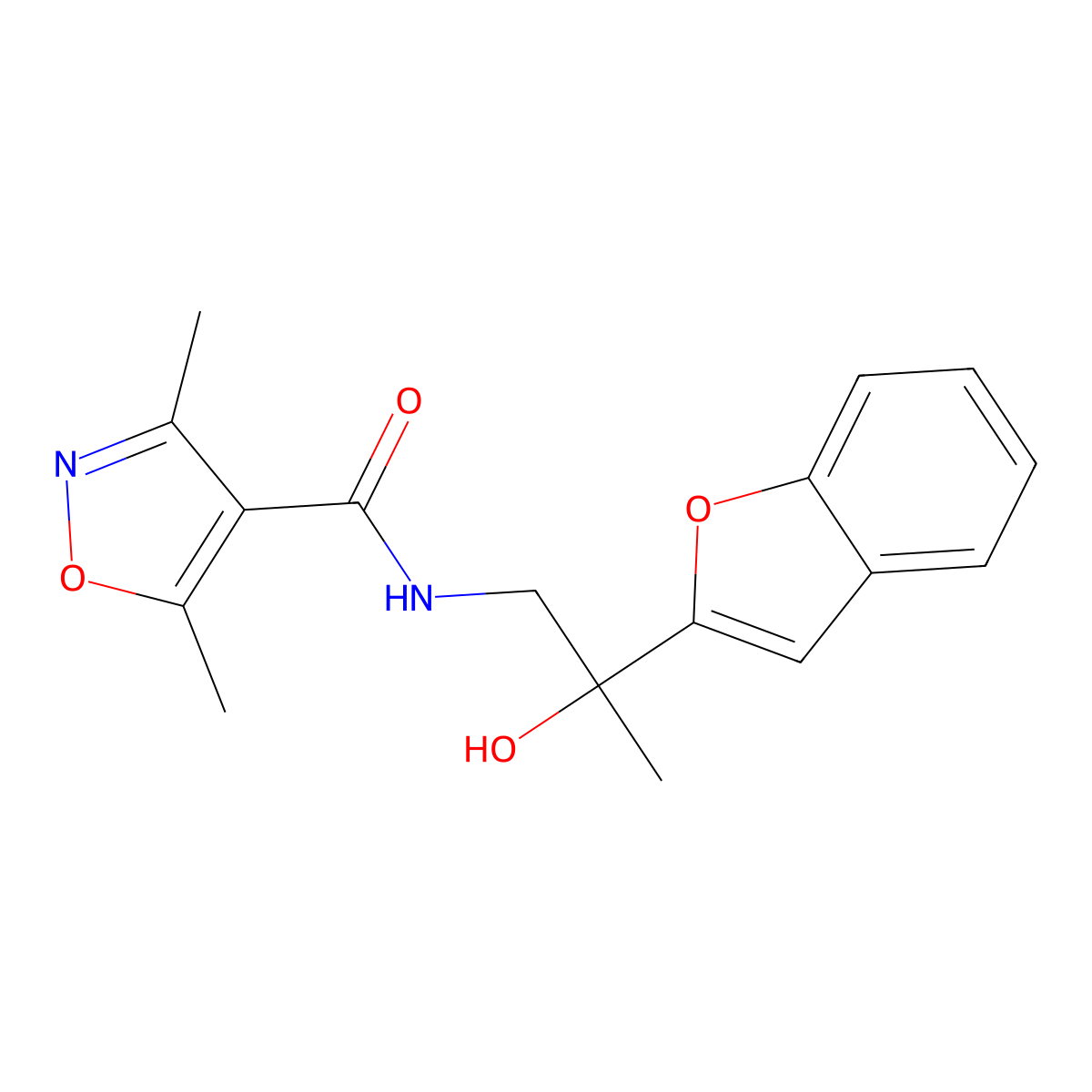 N-(2-(benzofuran-2-yl)-2-hydroxypropyl)-3,5-dimethylisoxazole-4-carboxamide molecular structure, CAS 2034441-73-9