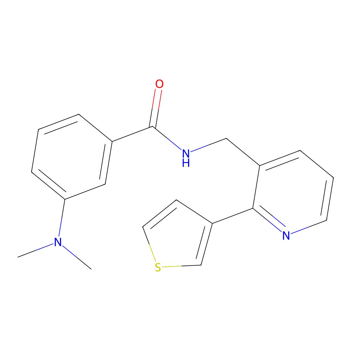 3-(dimethylamino)-N-((2-(thiophen-3-yl)pyridin-3-yl)methyl)benzamide molecular structure, CAS 2034441-79-5