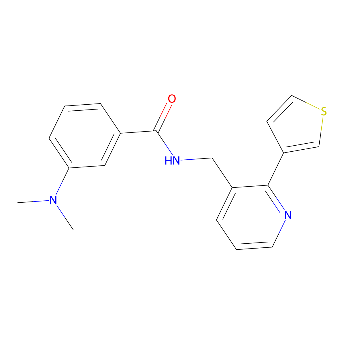 3-(dimethylamino)-N-((2-(thiophen-3-yl)pyridin-3-yl)methyl)benzamide molecular structure, CAS 2034441-79-5